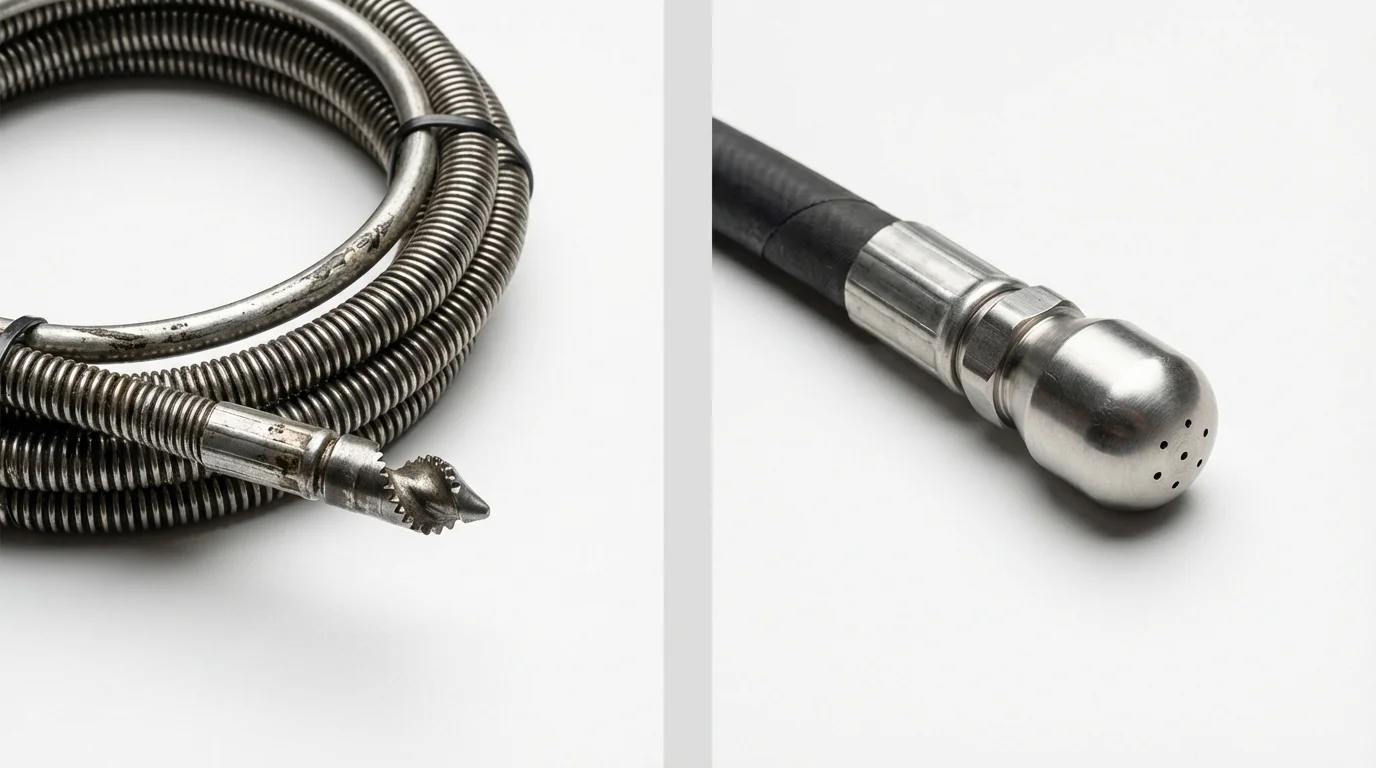 Drain snake cable and hydro jetting nozzle used for drain cleaning in Dadeville, AL